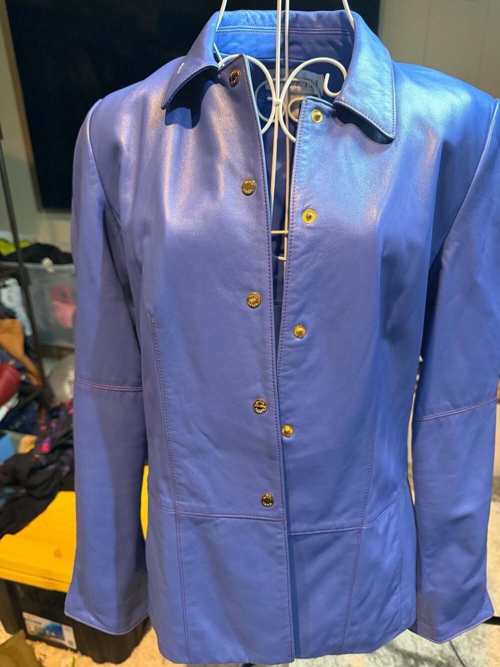 Worth Vintage Blue Leather Jacket Size 8